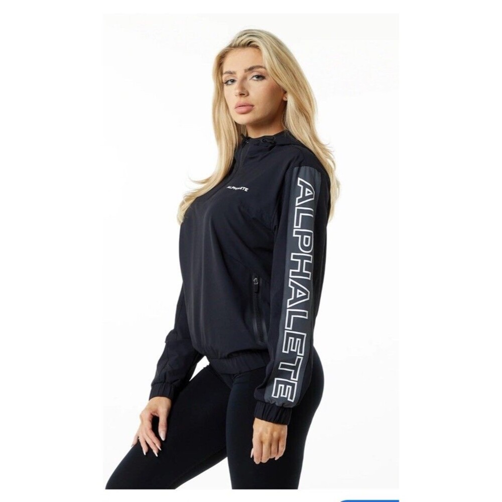 ALPHALETE Women’s EXP Tech Windbreaker- Black Matter, Size Small